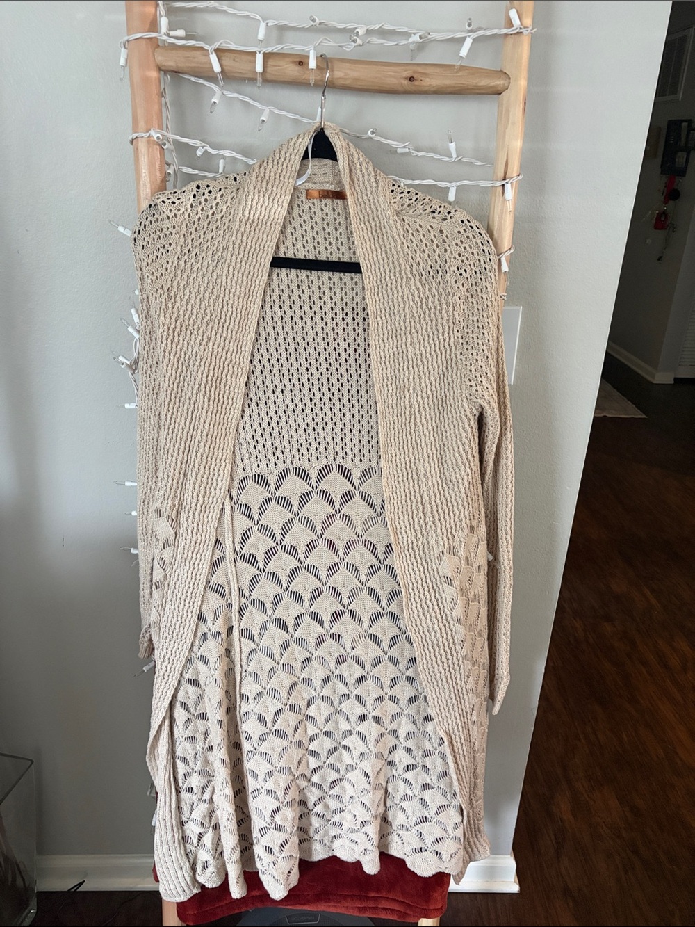 Belldini Cream Open-Knit Long Cardigan